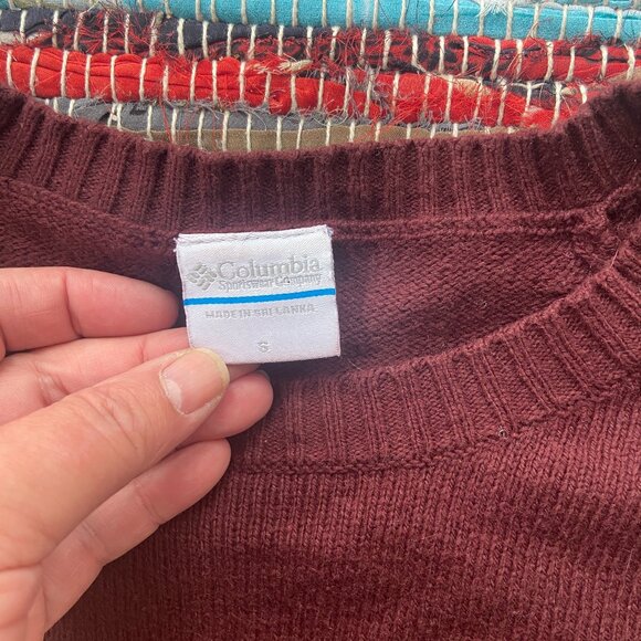 Columbia Burgundy and Orange Cotton Wool Blend Ski Sweater Fall Winter Basics - Picture 4 of 7